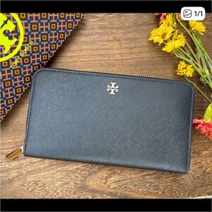 Tory Burch Black Wallet with Gold Details